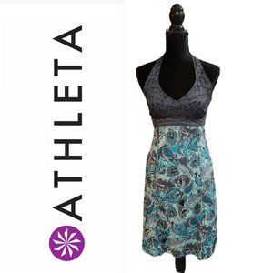Athleta Paisley Go Anywhere Halter Casual Lightweight Dress Gray Blue 4